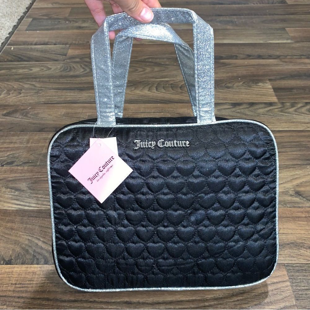 Black Hearts & Silver Glitter Cosmetic Travel Bag